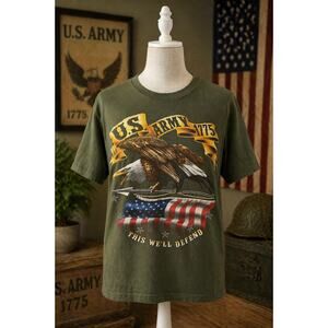 Vintage Bayside US Army 1775 This We’ll Defend American Flag Eagle Tee L